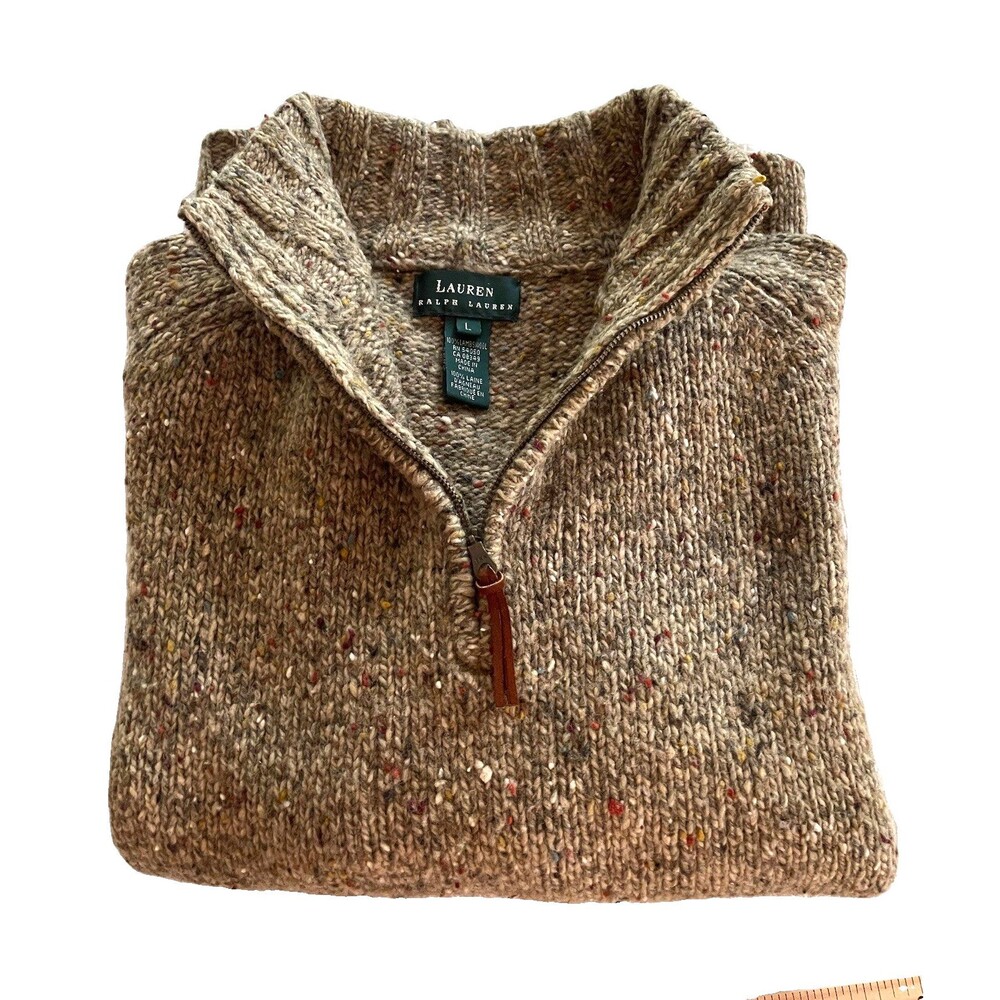 Lauren Ralph Lauren Rag Lamb Wool Qtr-Zip Sweater Donegal Knit Pattern Men Large